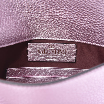 Valentino Garavani Metallic Pebbled Calfskin Medium Rockstud Envelope Flat Wristlet Pouch Giacinto 6 of 6
