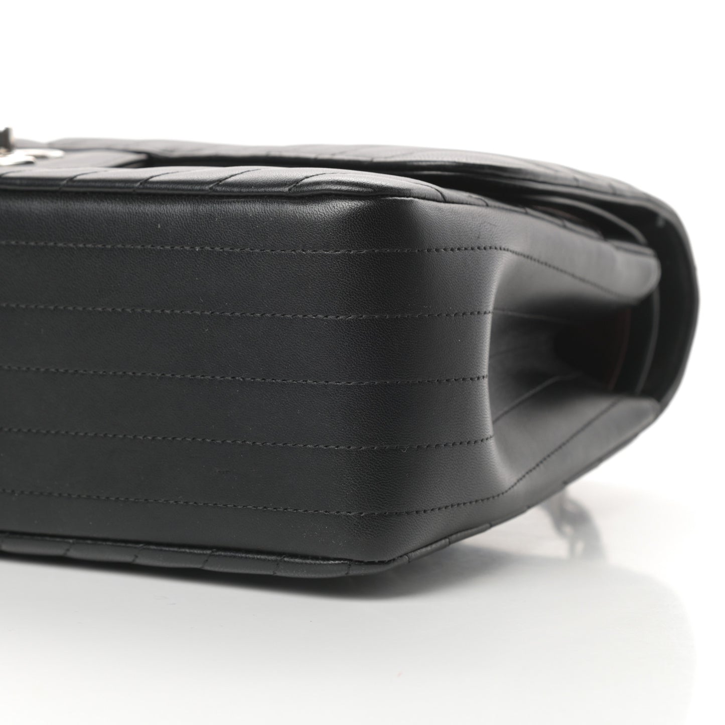 Lambskin Chevron Quilted Jumbo Double Flap Black