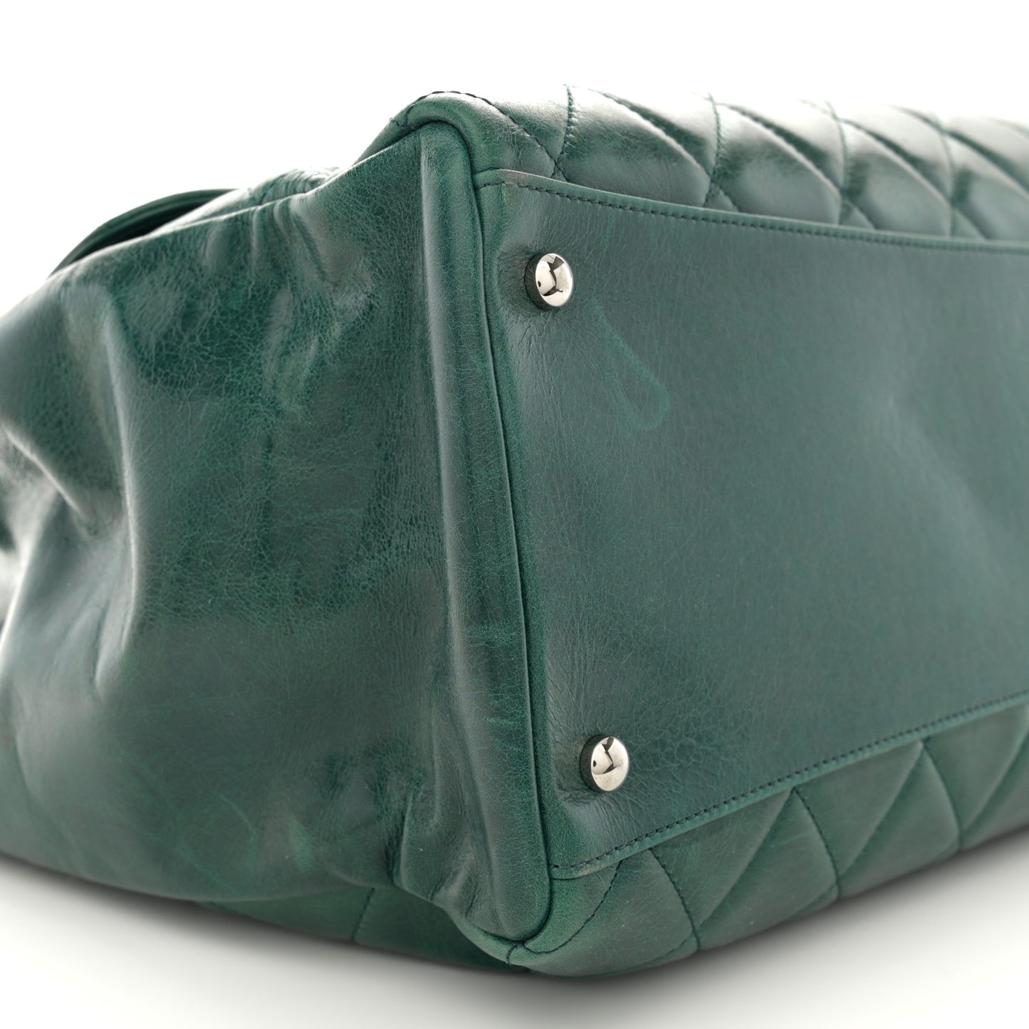 Glazed Calfskin Quilted Large CC Delivery Tote Dark Green