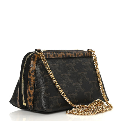 Celine Triomphe Canvas Calfskin Leopard Print Mini Clutch on Chain Black Tan 3 of 7