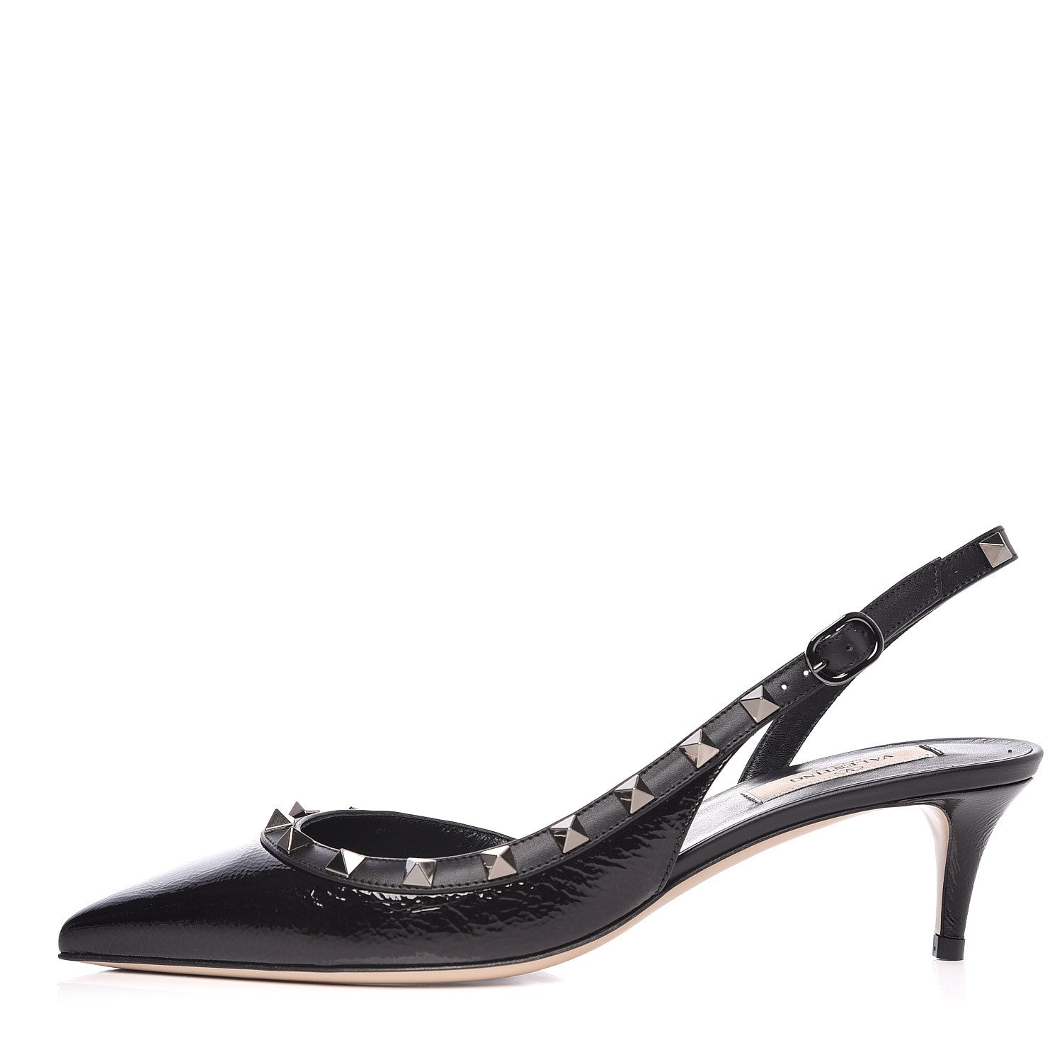 Valentino Garavani Wrinkled Patent Rockstud Half D'Orsay Slingback 50mm Pumps 38.5 Black 1 of 9