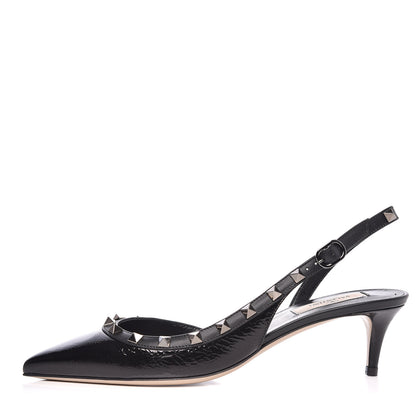 Valentino Garavani Wrinkled Patent Rockstud Half D'Orsay Slingback 50mm Pumps 38.5 Black 1 of 9