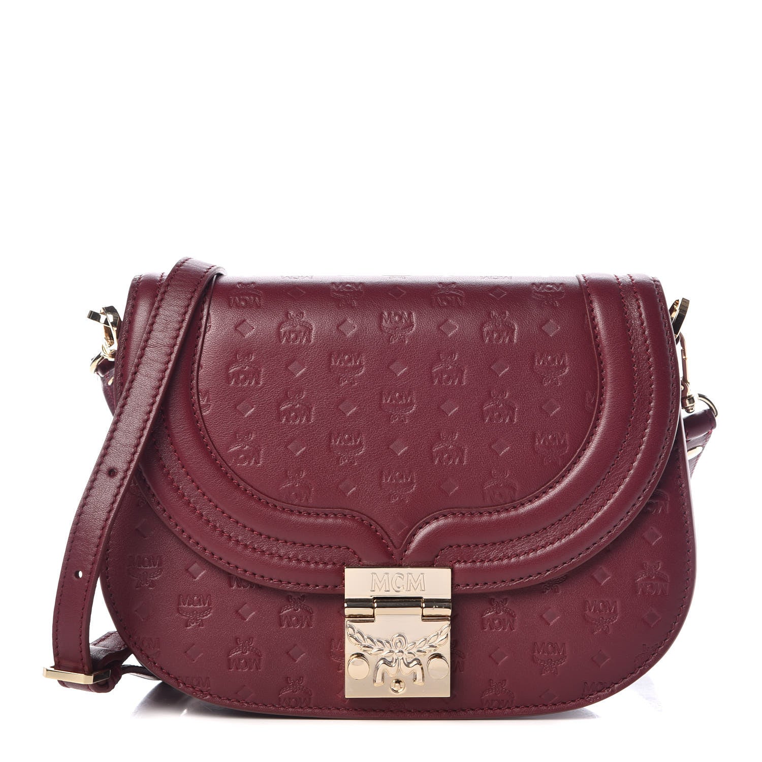 MCM Calfskin Monogram Trisha Shoulder Bag Very Plum 1 of 9