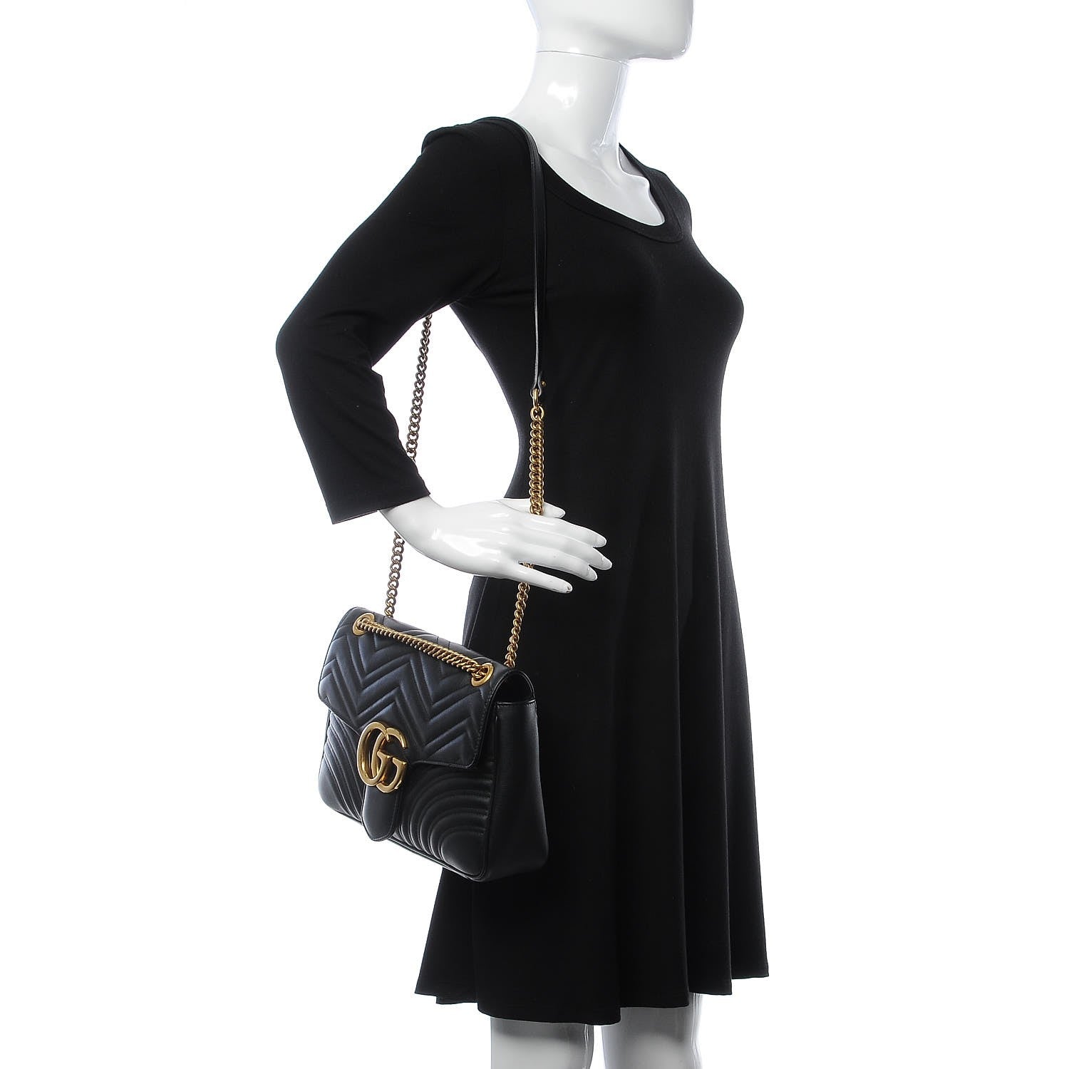 Gucci Calfskin Matelasse Medium GG Marmont Shoulder Bag Black 2 of 7