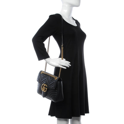 Gucci Calfskin Matelasse Medium GG Marmont Shoulder Bag Black 2 of 7