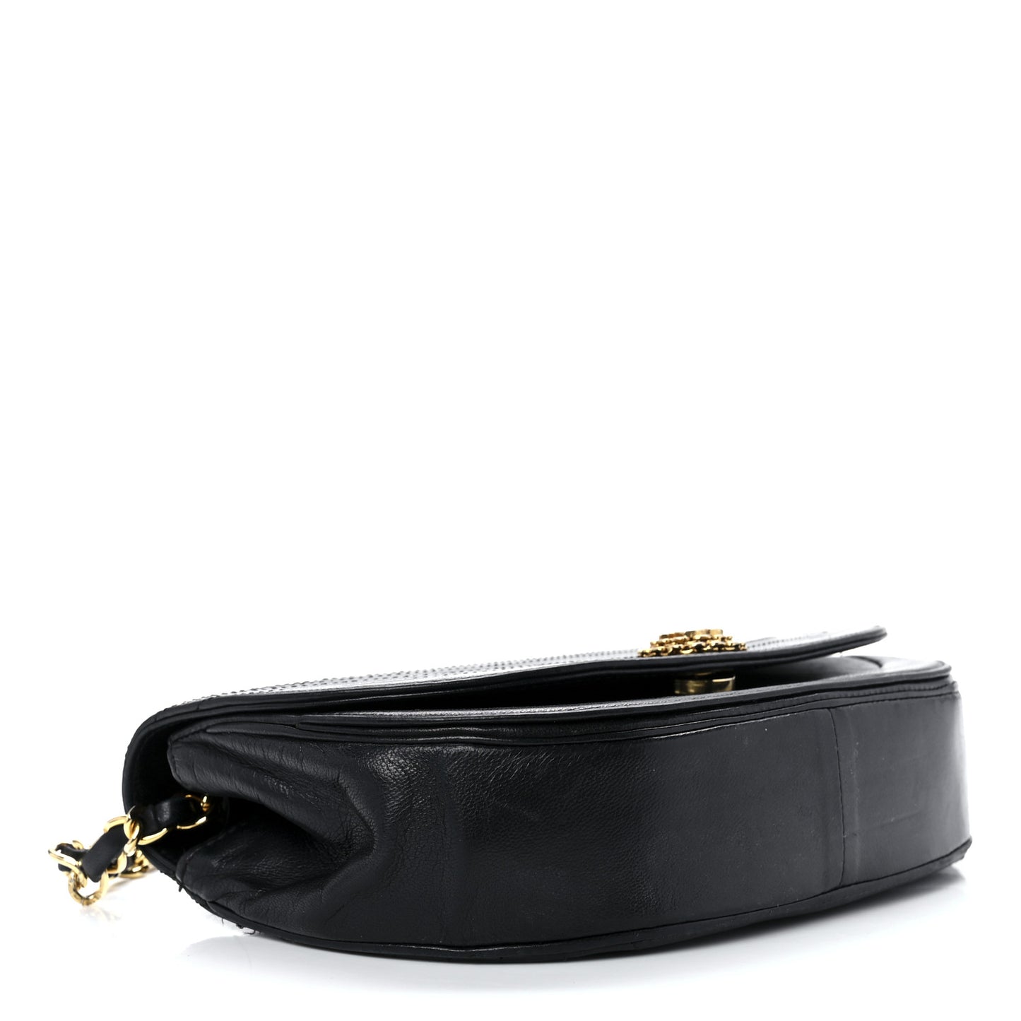 Lambskin Ribbon Stitched Small Single Flap Black