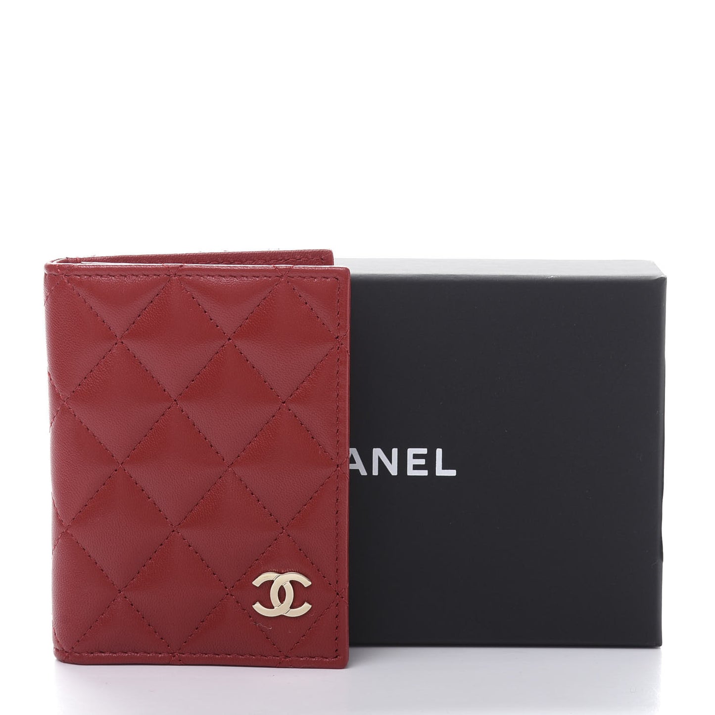 Lambskin Quilted Card Holder Wallet Red