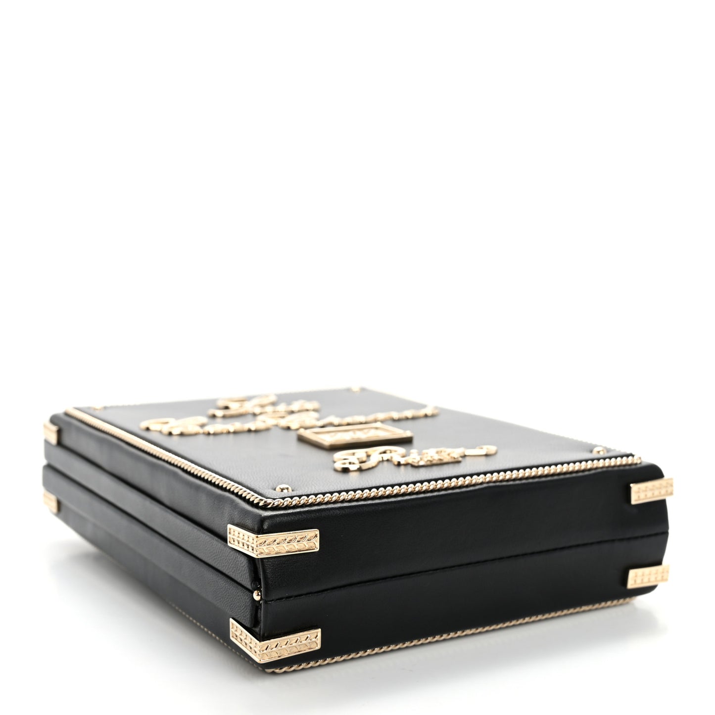Lambskin Room Card Minaudiere Evening Bag Black Gold