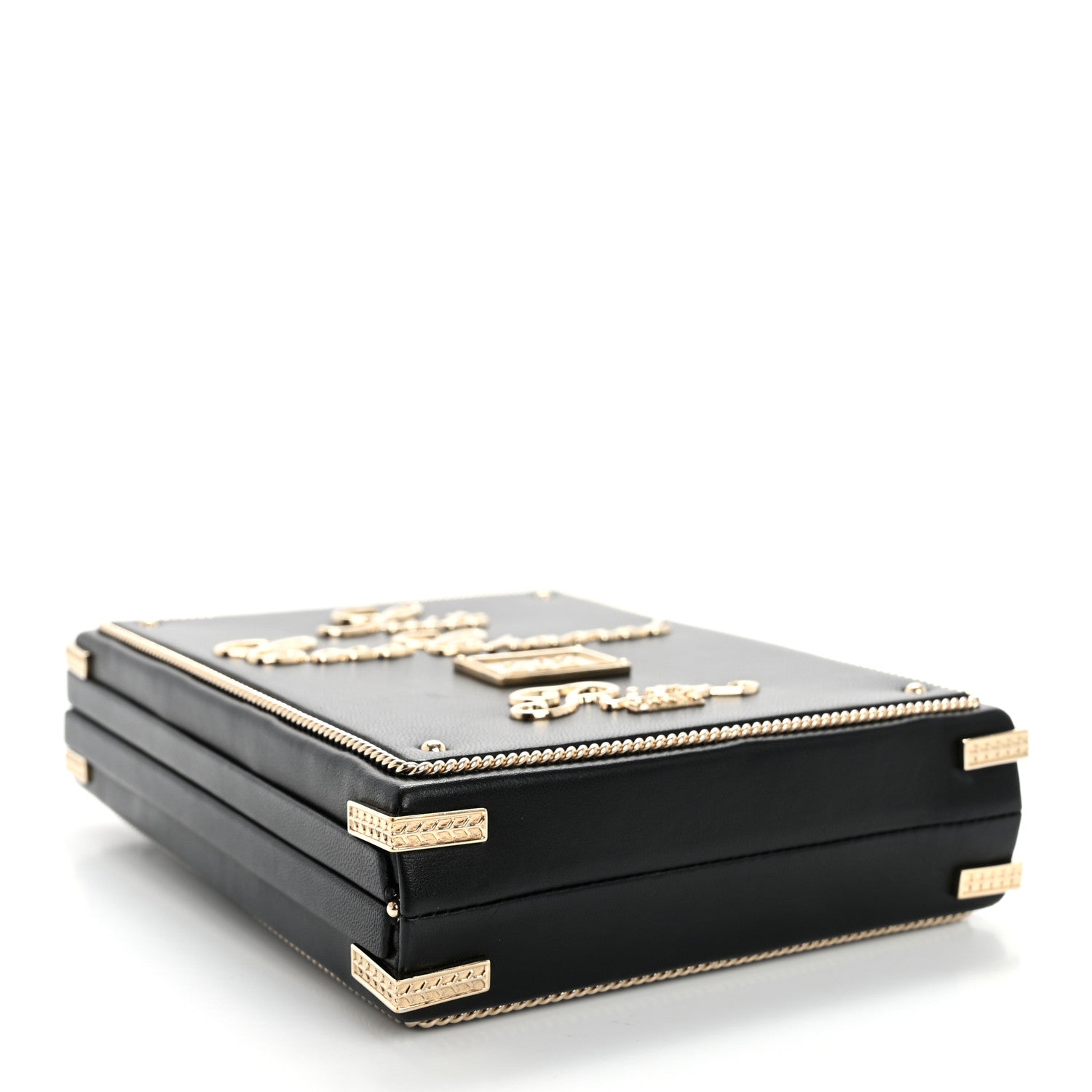 Chanel Lambskin Room Card Minaudiere Evening Bag Black Gold 4 of 13