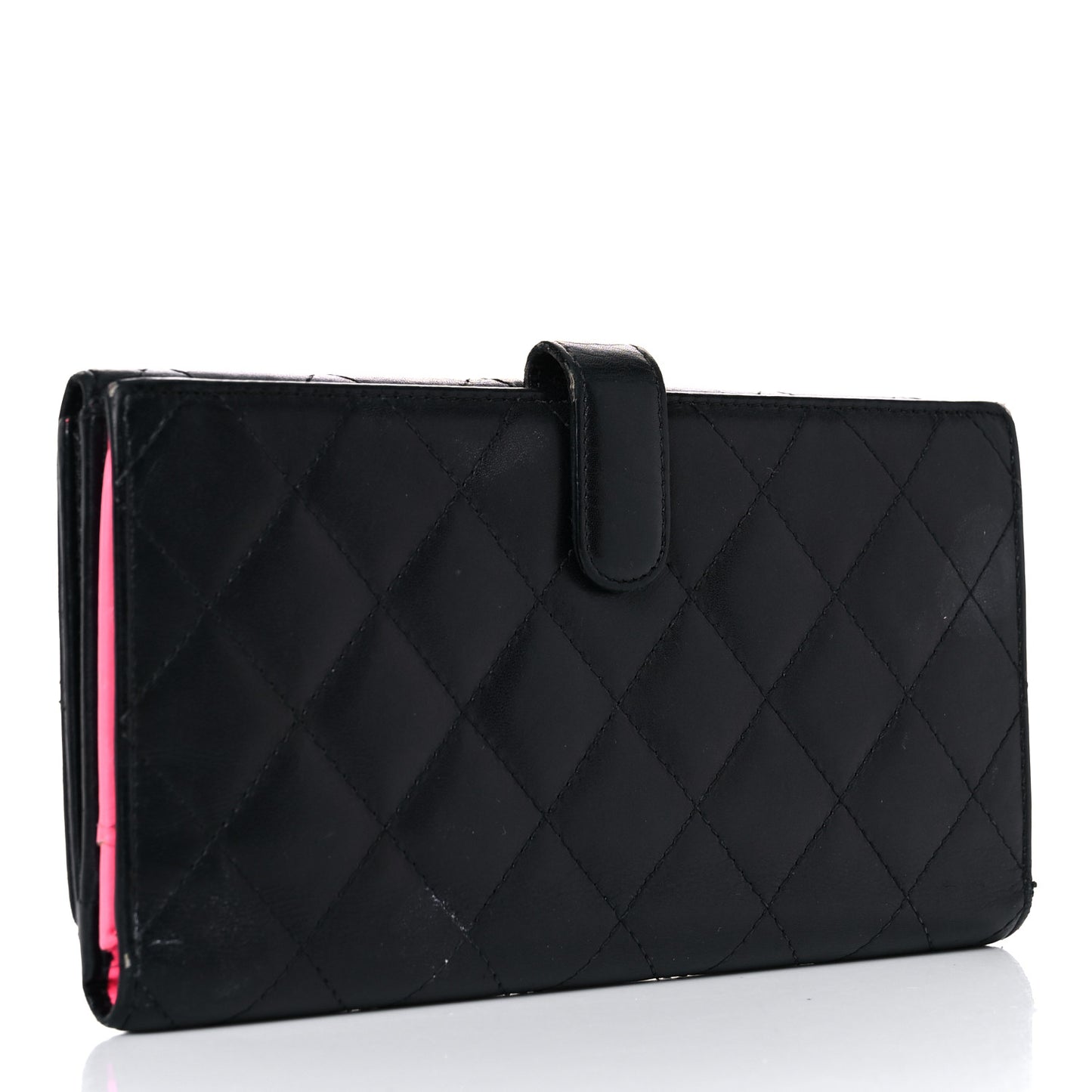 Calfskin Quilted Cambon Long Double Wallet Black