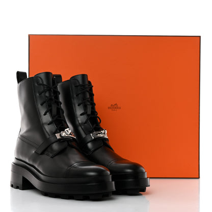 Hermes Glossed Calfskin Funk Ankle Boots 37 Black 9 of 9