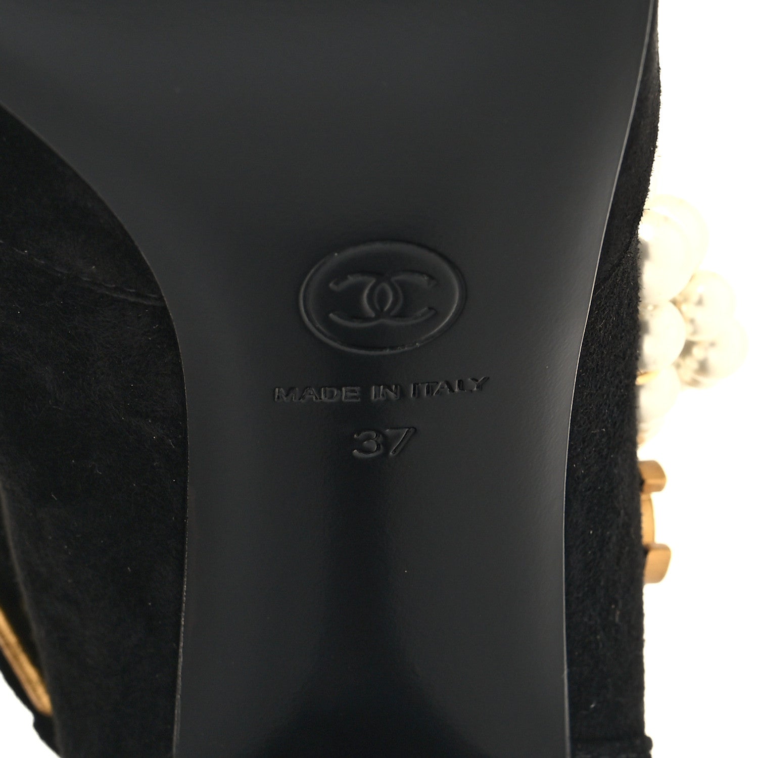 Chanel Stretch Suede Calfskin Grosgrain Pearl Multi Strand Cap Toe Ankle Boots 37 Black 7 of 7
