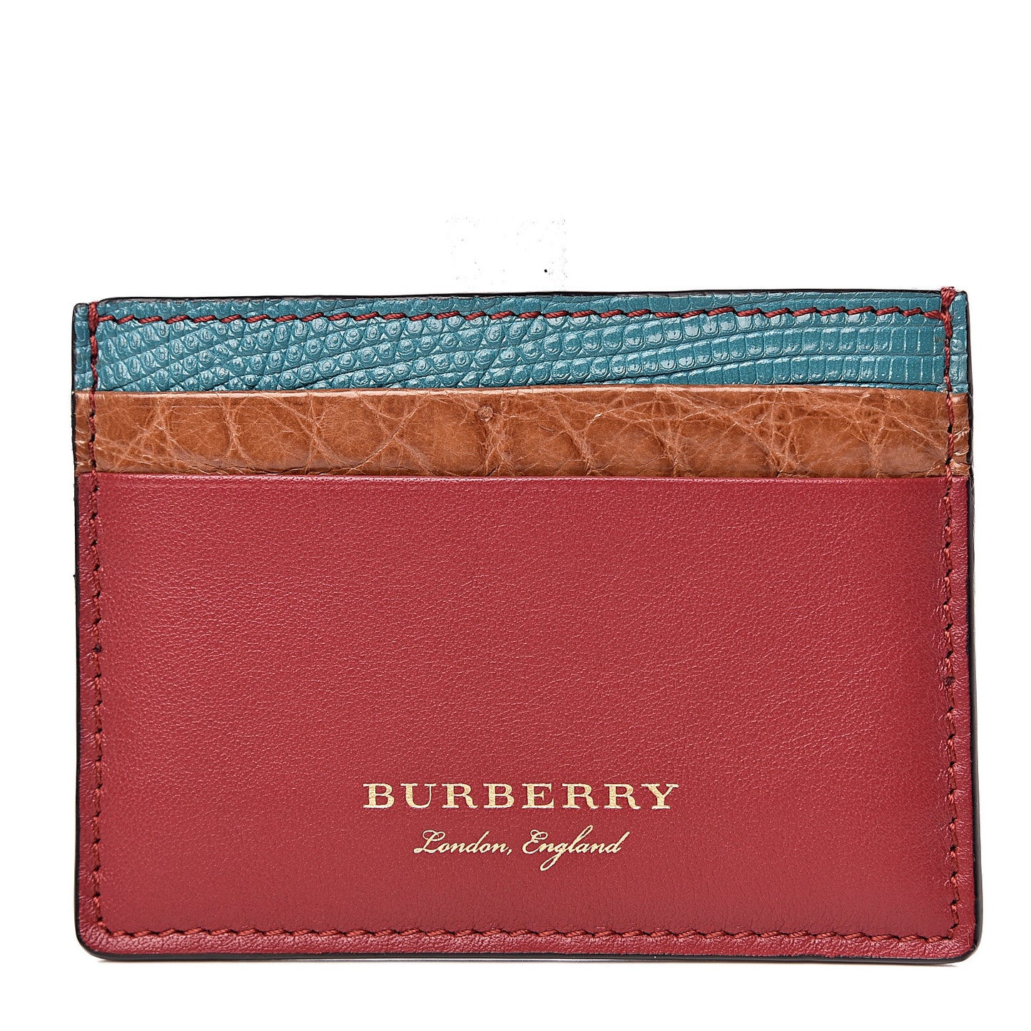 Calfskin Lizard Alligator Sandon Card Case Deep Red
