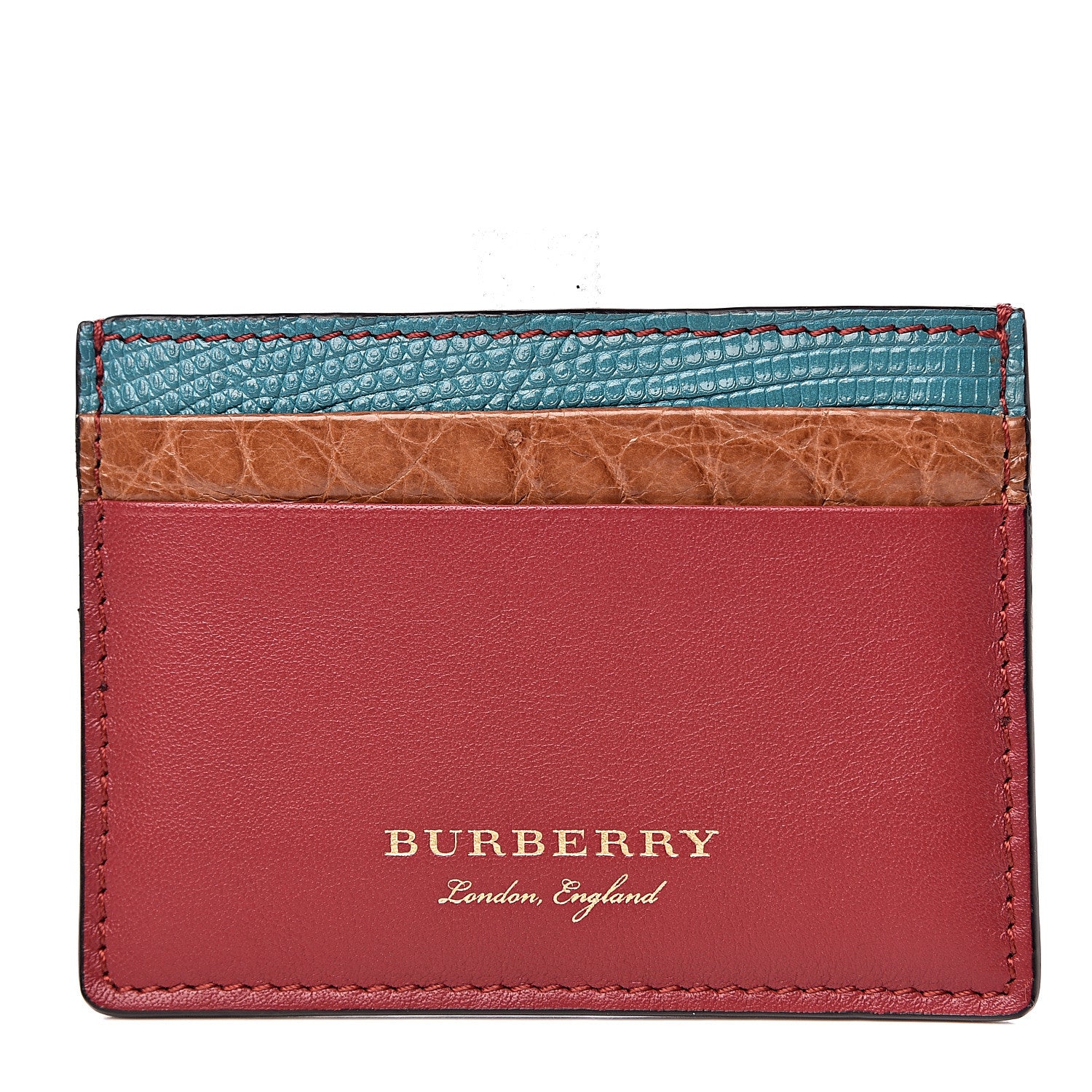 Burberry Calfskin Lizard Alligator Sandon Card Case Deep Red 1 of 7