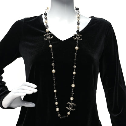 Chanel Pearl Beaded CC Long Necklace Silver Black 2 of 4