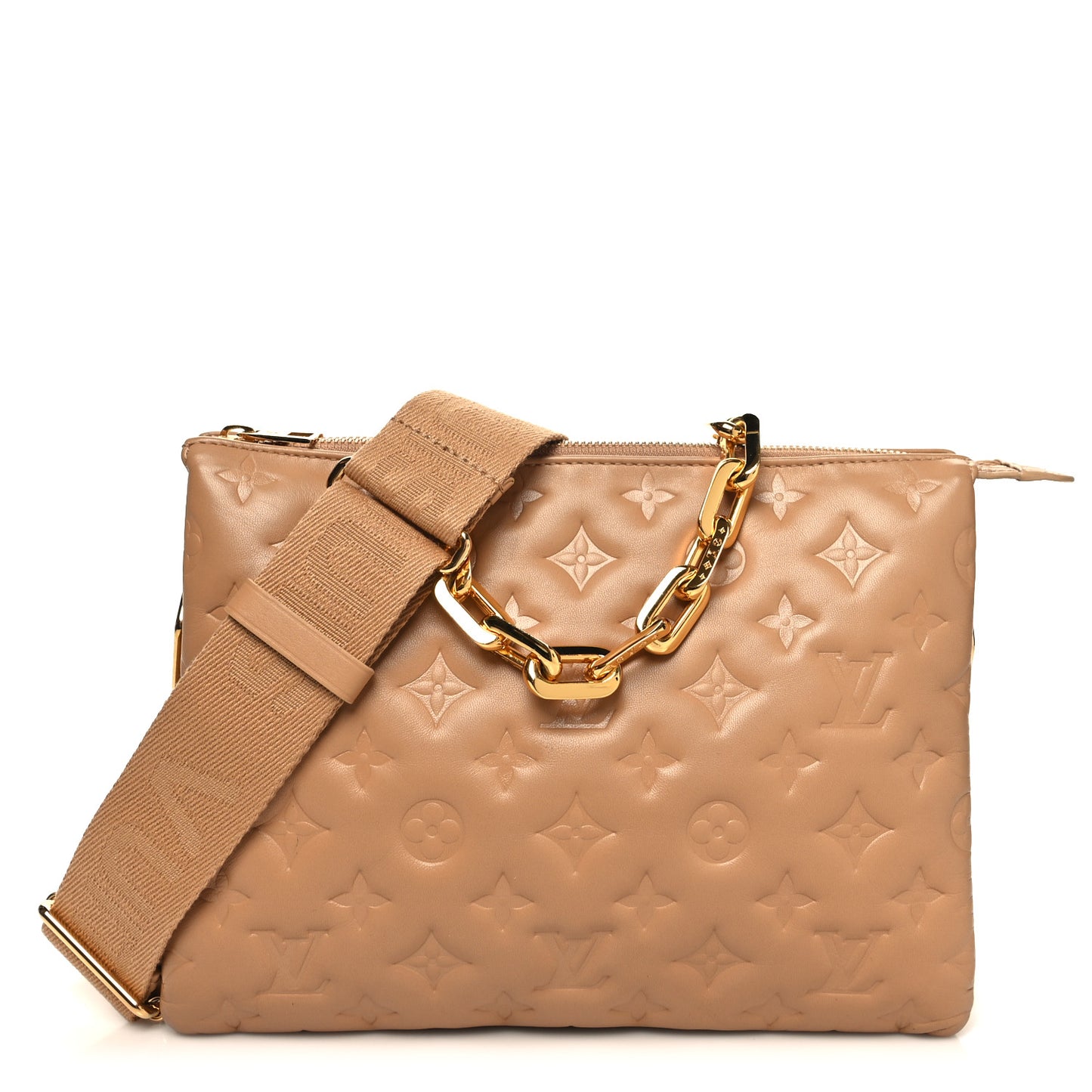 Lambskin Embossed Monogram Coussin PM Camel