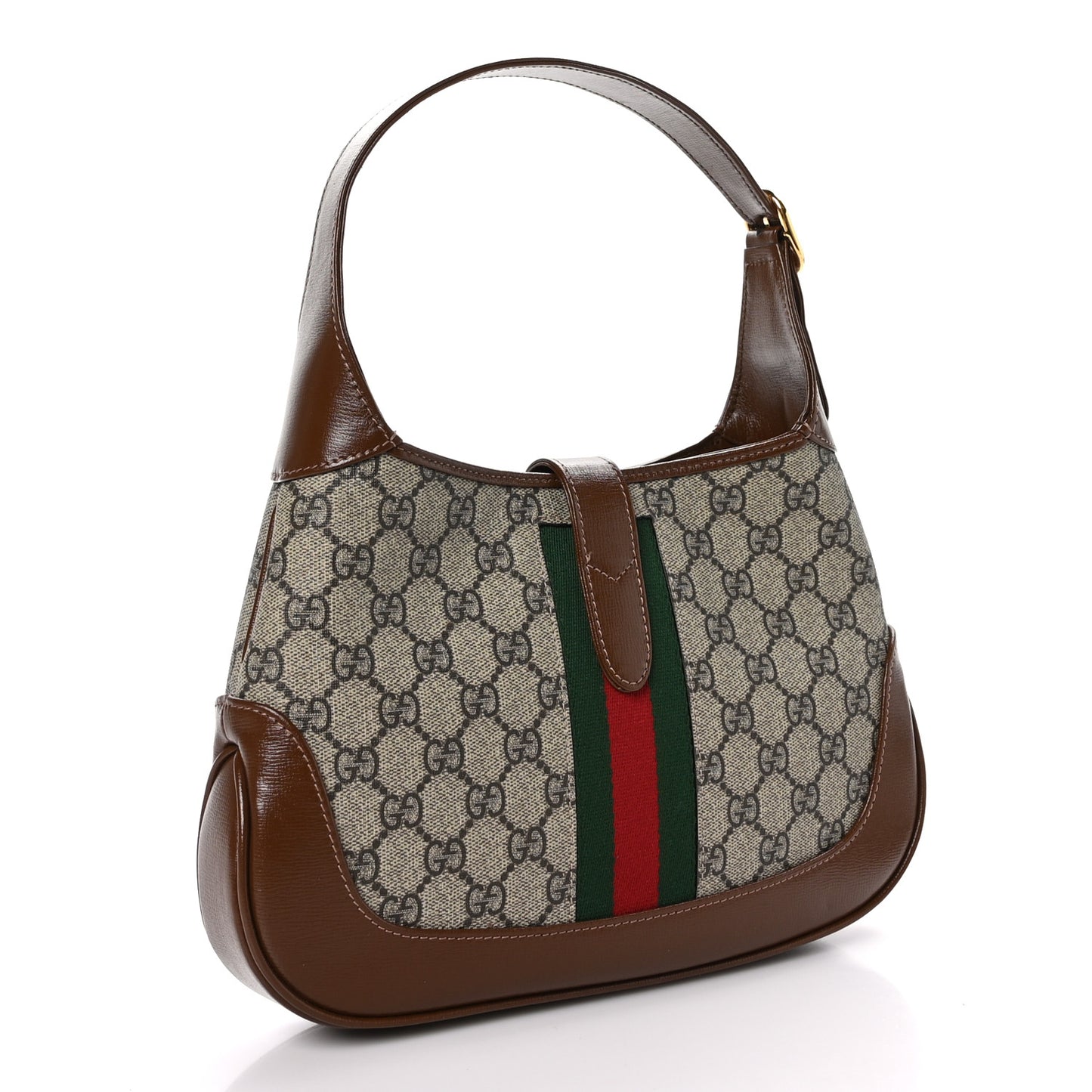 GG Supreme Monogram Azalea Calfskin Web Small Jackie 1961 Hobo Beige Ebony Brown Sugar
