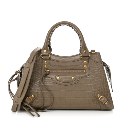 Balenciaga Shiny Supple Calfskin Crocodile Embossed Neo Classic Gold Hardware S City Mink Grey 1 of 10