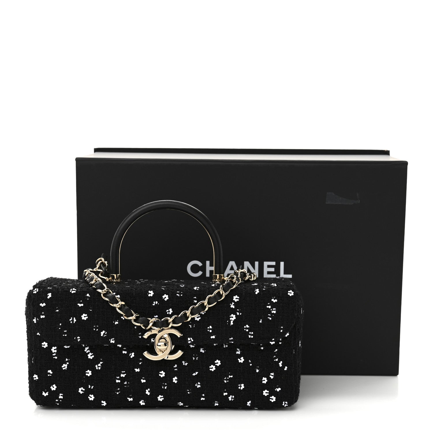 Chanel Tweed Sequin Quilted Top Handle Box Bag Black 11 of 11