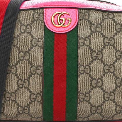 Gucci GG Supreme Monogram Textured Dollar Calfskin Web Ophidia Small Crossbody Bag Beige Ebony Fuchsia 8 of 10