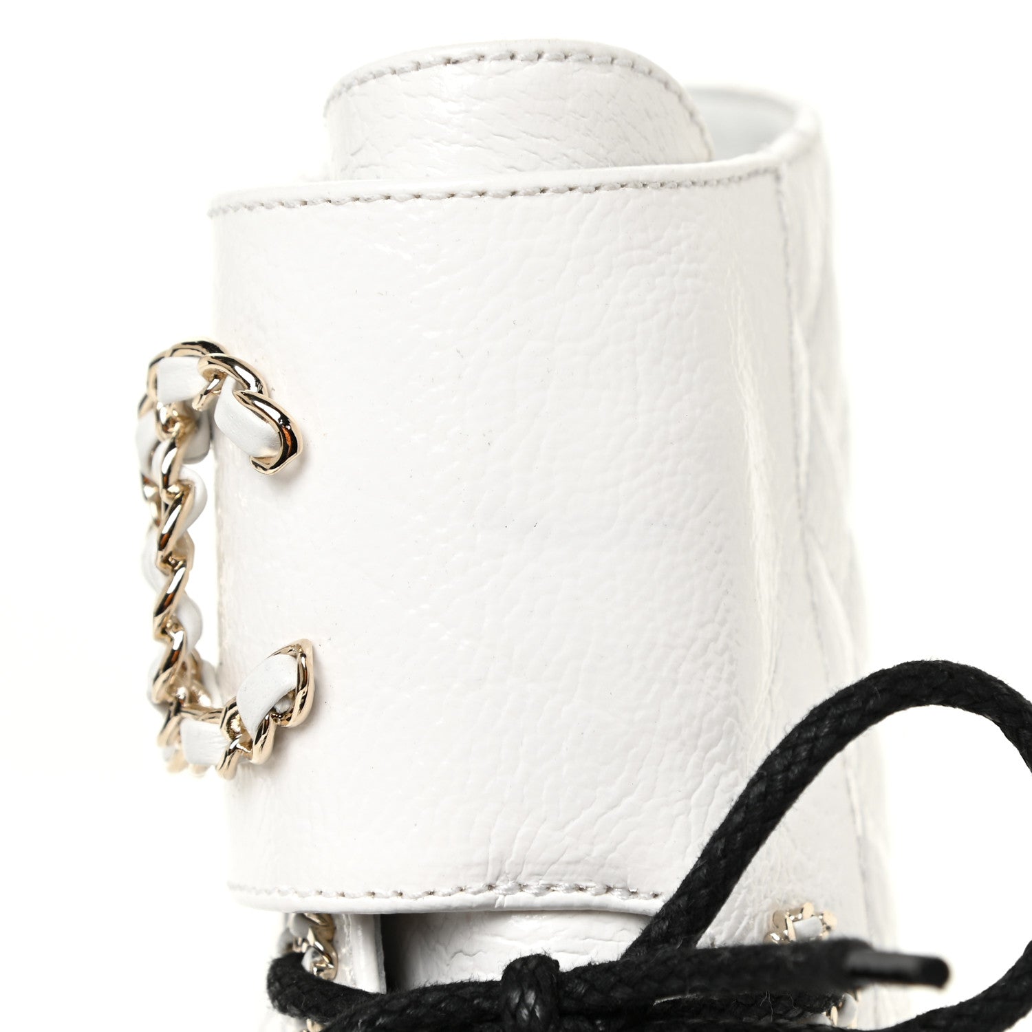 Chanel Shiny Goatskin Calfskin Quilted Lace Up Combat Boots 37 White Black 10 of 12