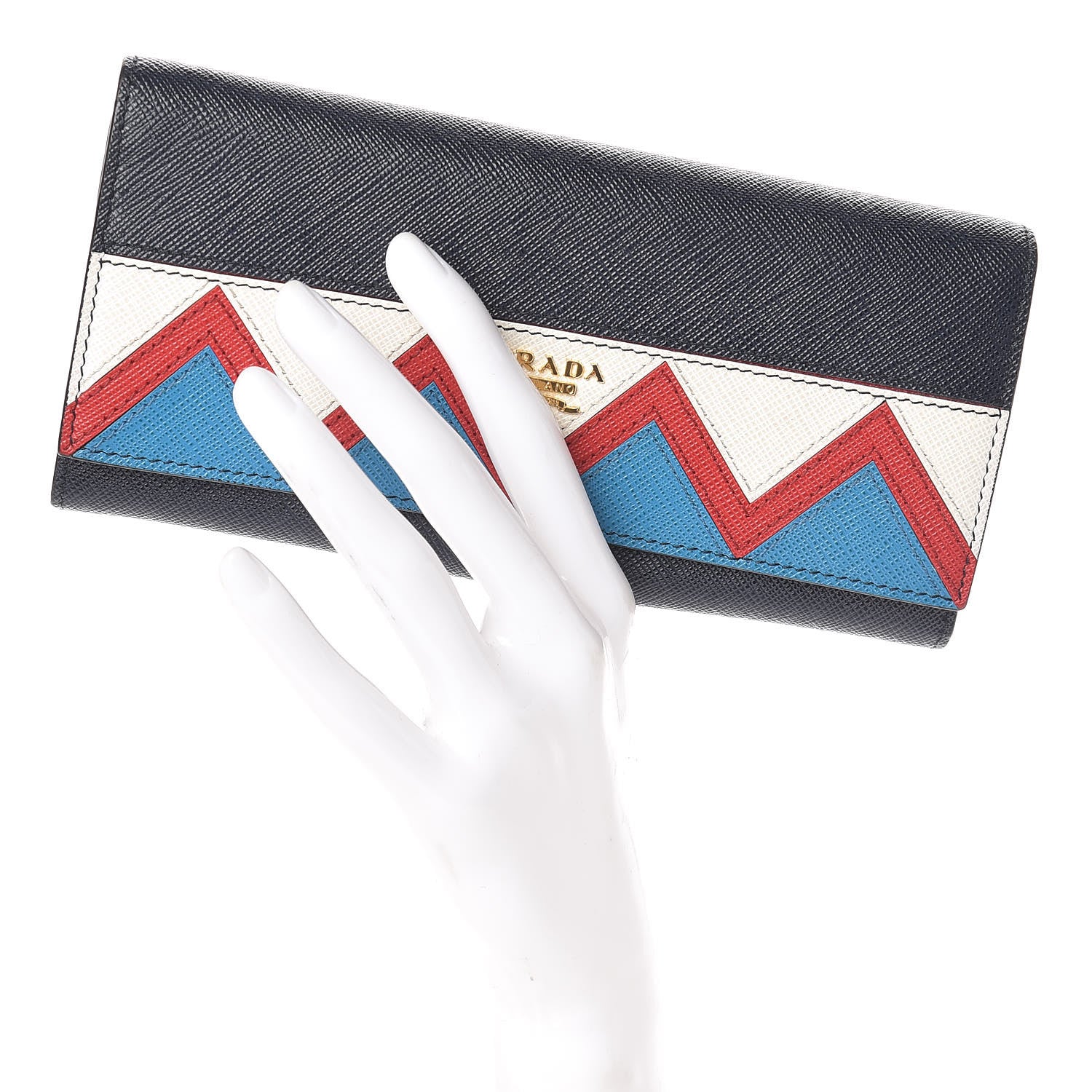 Prada Saffiano Greche Flap Continental Wallet Baltico Rosso 2 of 8
