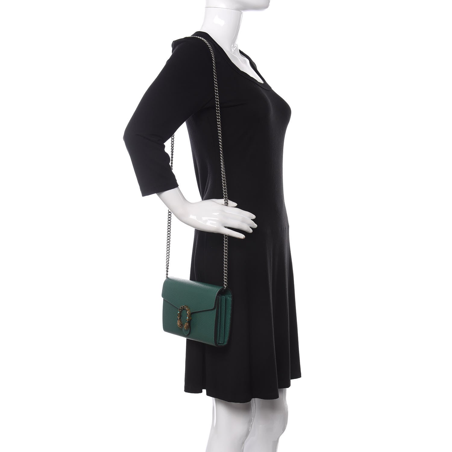 Gucci Calfskin Mini Dionysus Chain Wallet Emerald 2 of 11