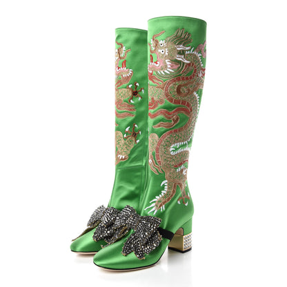 Gucci Silk Satin Malaga Kid Embroidered Candy Dragon Block-Heel Knee Boot 36 Palm 3 of 9