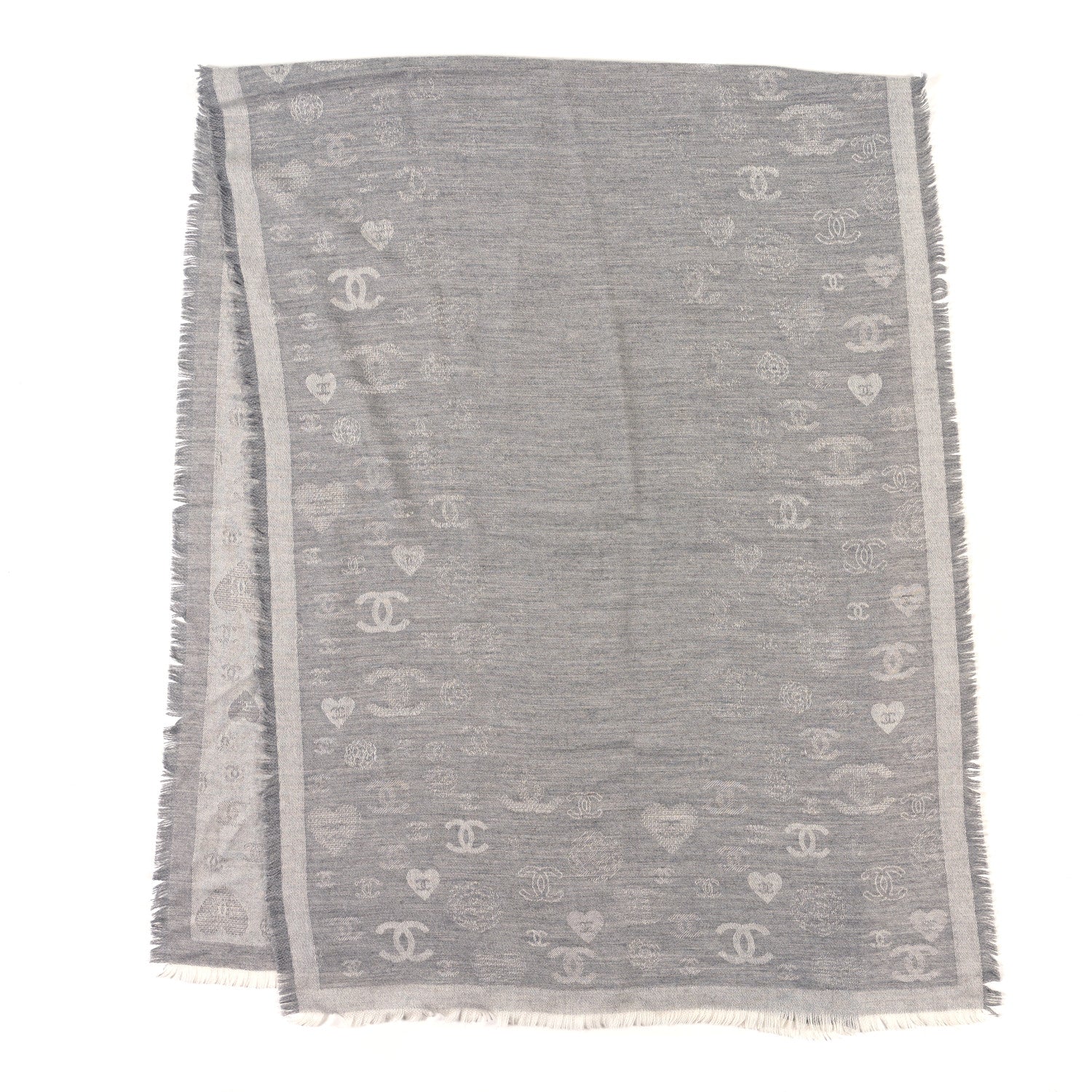 Chanel Cashmere Silk CC Heart Scarf Grey 2 of 3