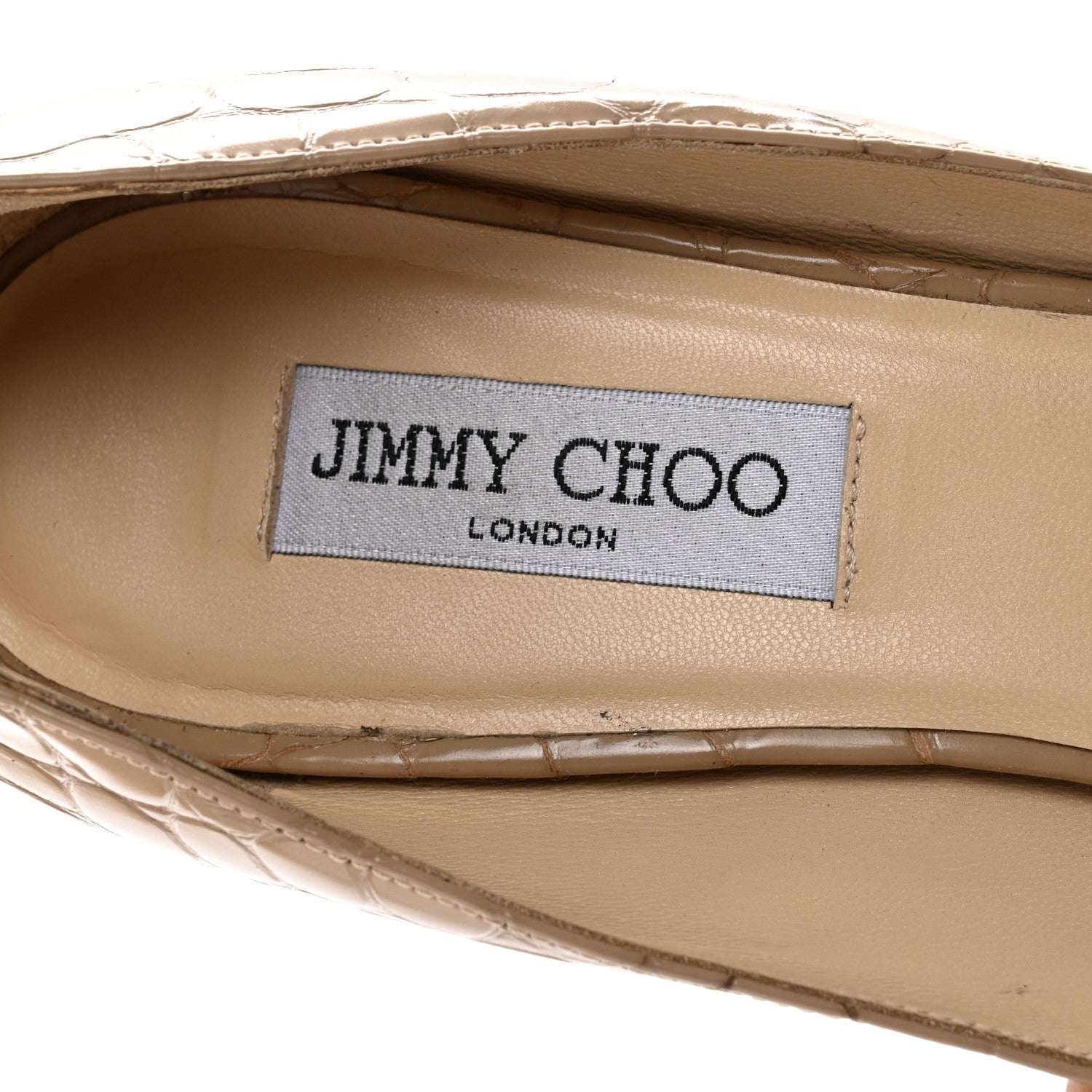 Jimmy Choo Crocodile Embossed Peep Toe Pumps 41 Nude 7 of 8