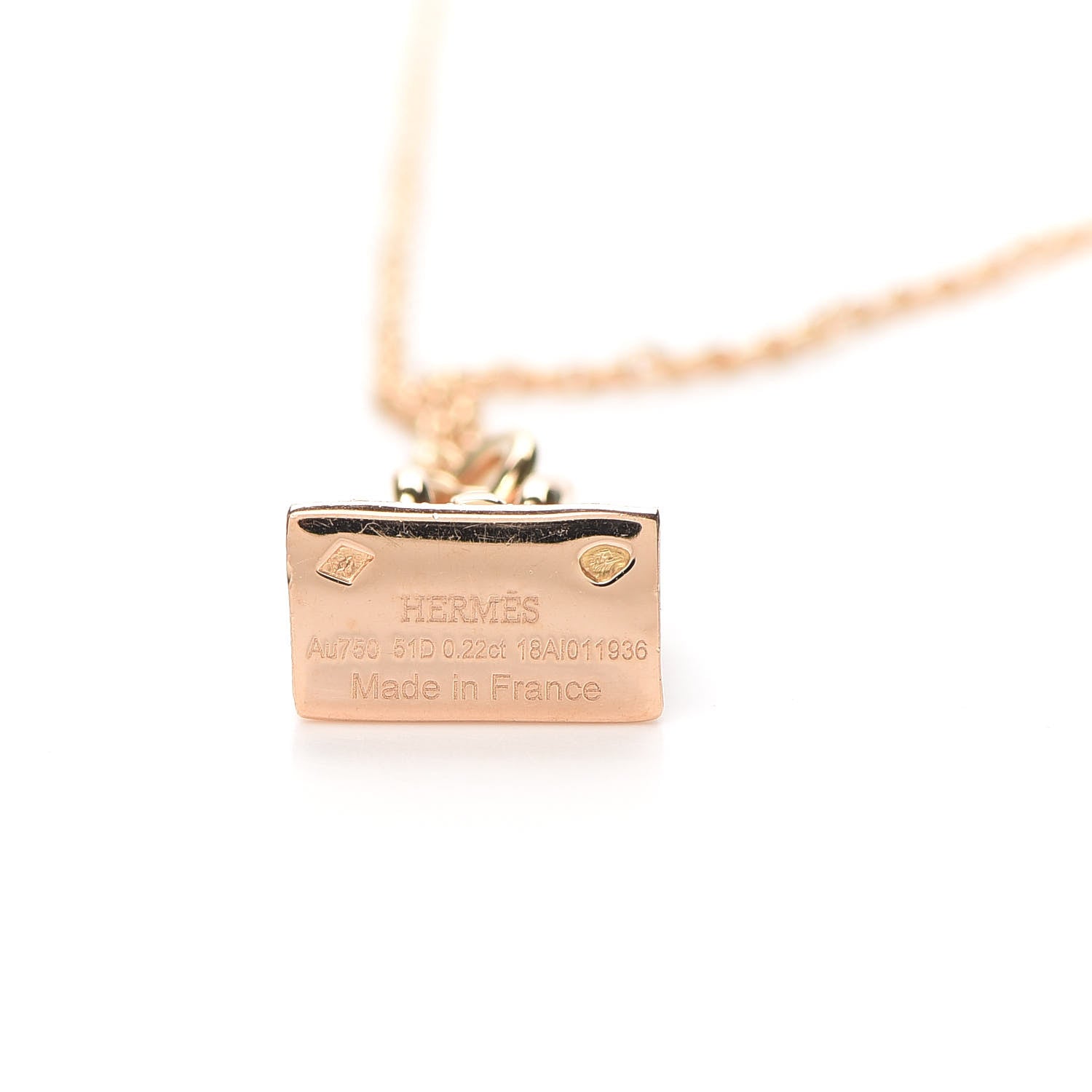 Hermes 18K Rose Gold Diamond Birkin Amulette Pendant Necklace 5 of 5