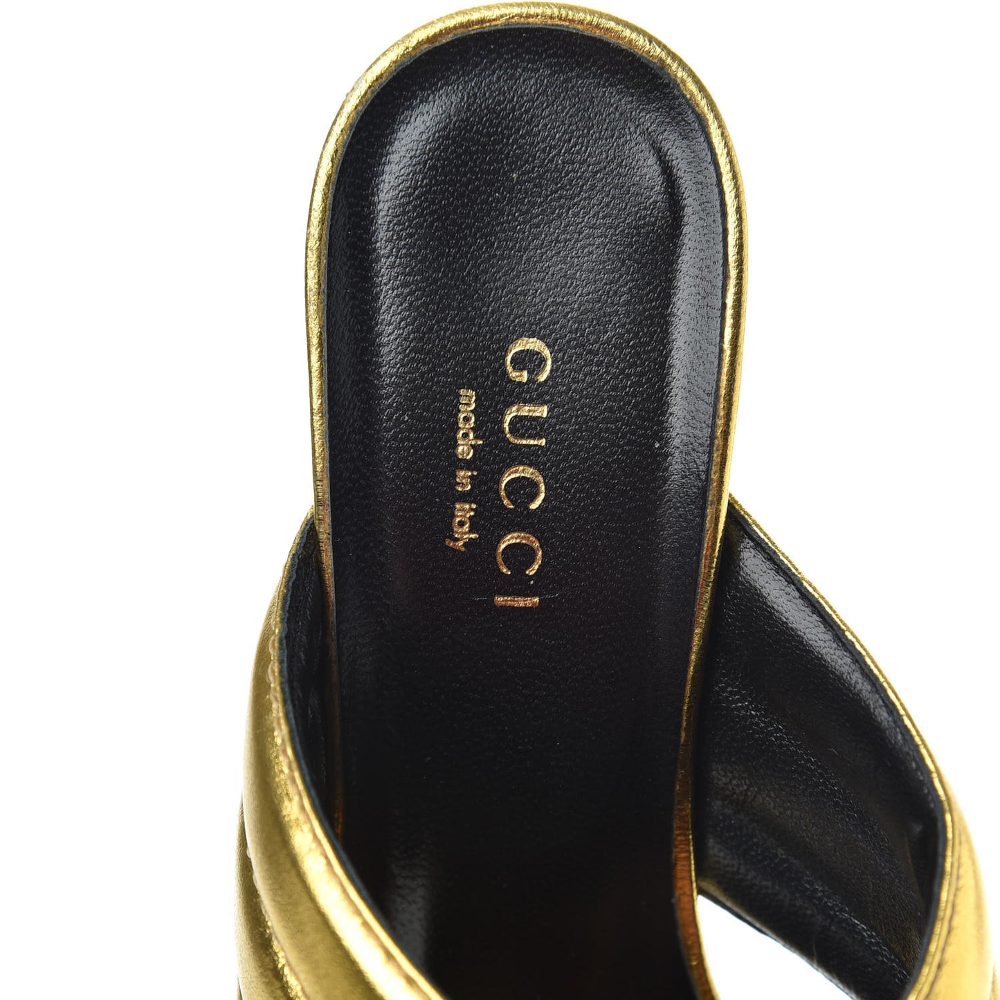 Metallic Nappa Webby Crossover High Heel Slide Sandals 35.5 Oro Vecchio