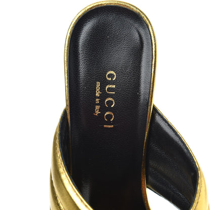 Gucci Metallic Nappa Webby Crossover High Heel Slide Sandals 35.5 Oro Vecchio 6 of 9