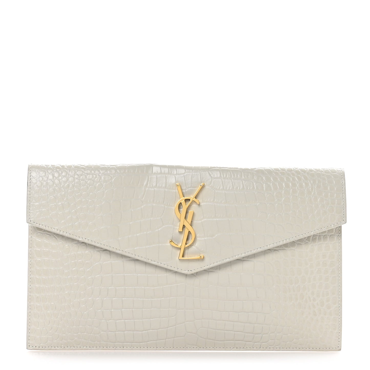Calfskin Crocodile Embossed Uptown Monogram Pouch Crema Soft