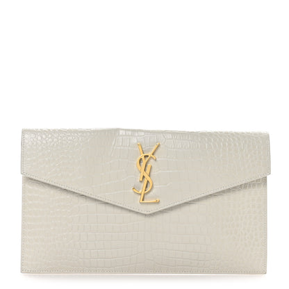 Saint Laurent Calfskin Crocodile Embossed Uptown Monogram Pouch Crema Soft 1 of 7
