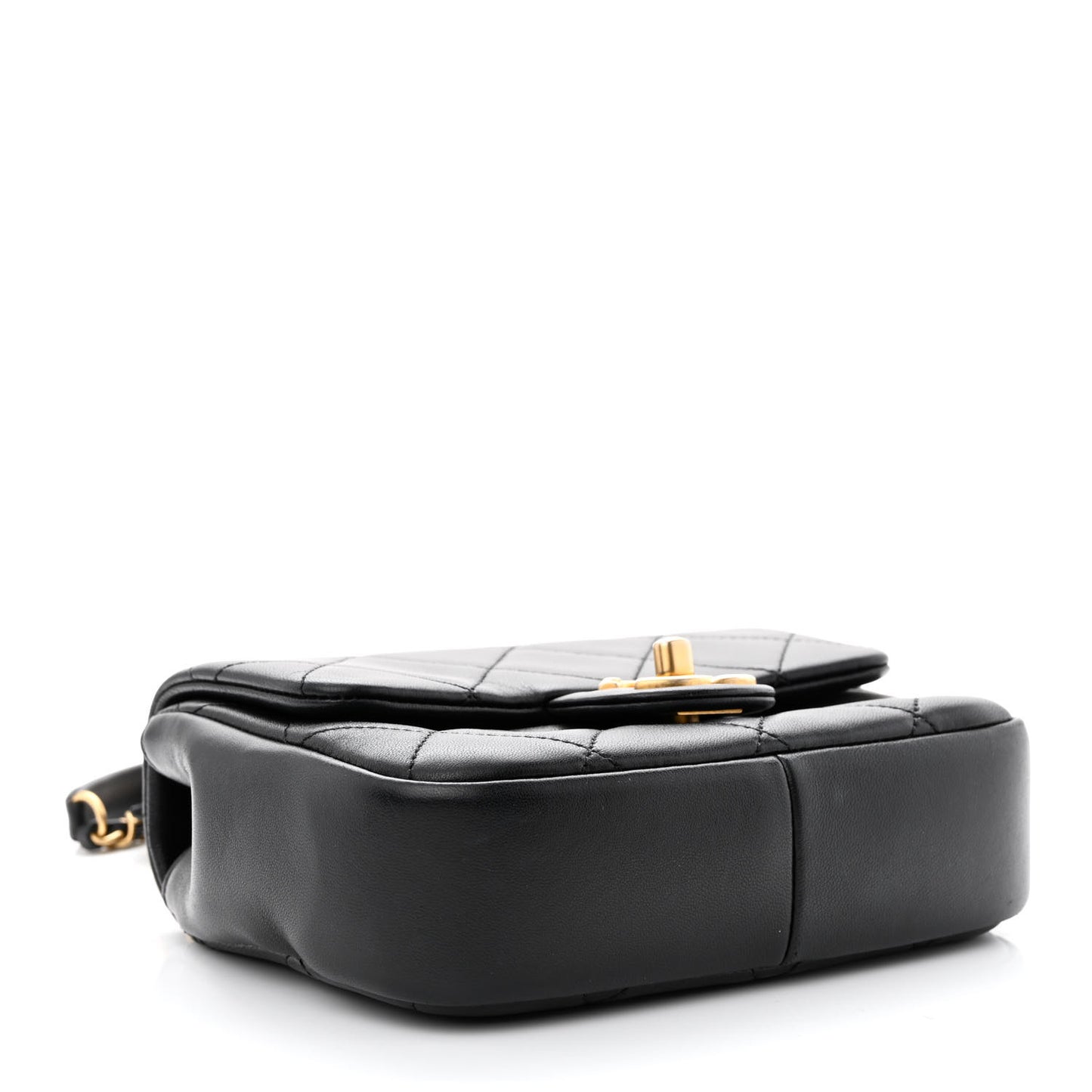 Lambskin Quilted Small Circular Handle Bag Black