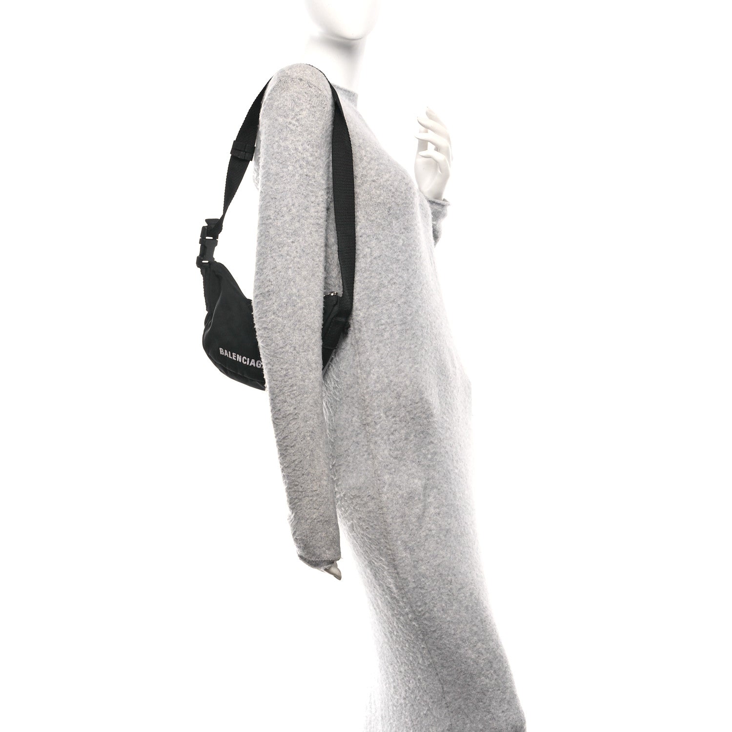 Balenciaga Recycled Sport Nylon Logo Embroidered Wheel Sling Bag Black White 2 of 14