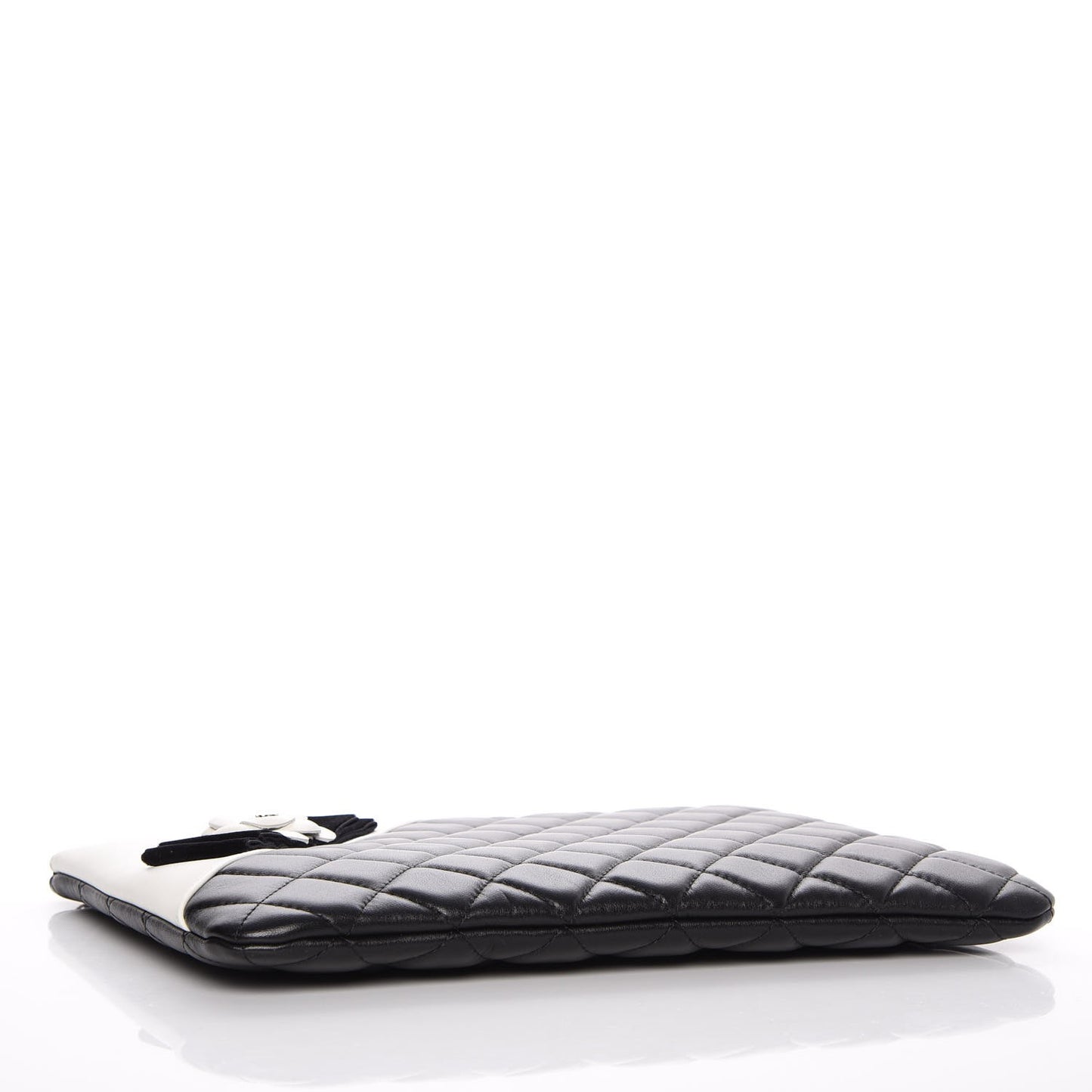 Lambskin Quilted Medium Camellia Cosmetic Case Black White