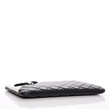 Chanel Lambskin Quilted Medium Camellia Cosmetic Case Black White 4 of 8