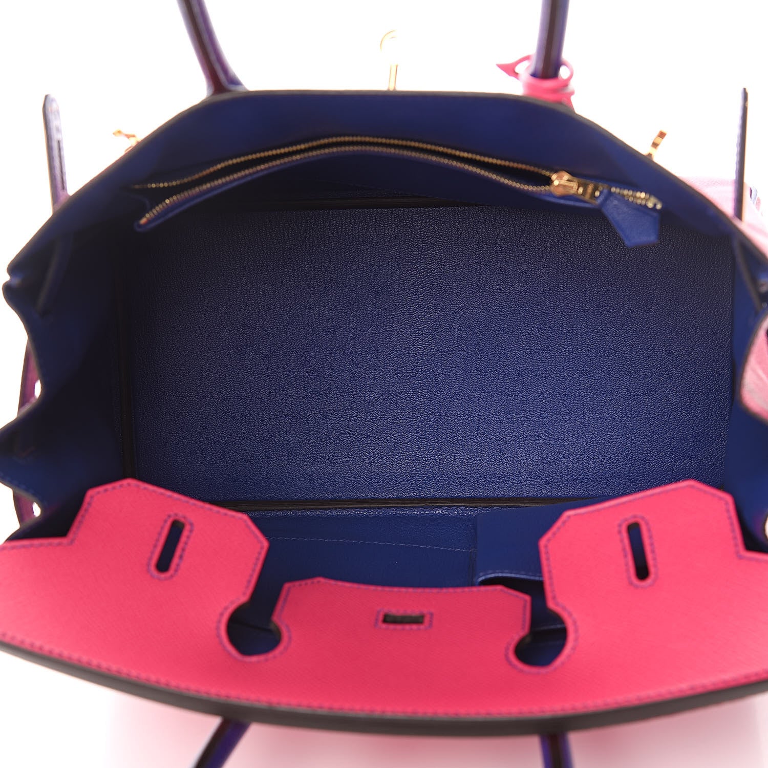 Hermes Epsom Bi Color Horseshoe Birkin 30 Rose Tyrien Bleu Electrique 5 of 8
