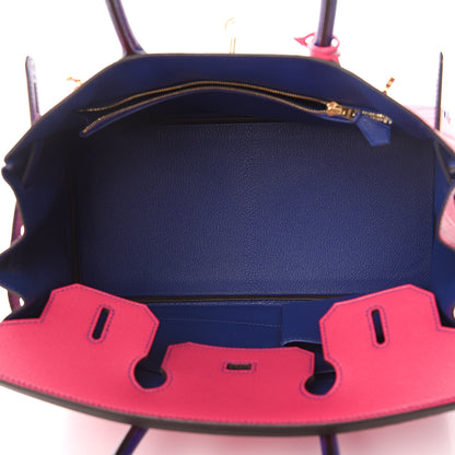 Hermes Epsom Bi Color Horseshoe Birkin 30 Rose Tyrien Bleu Electrique 5 of 8