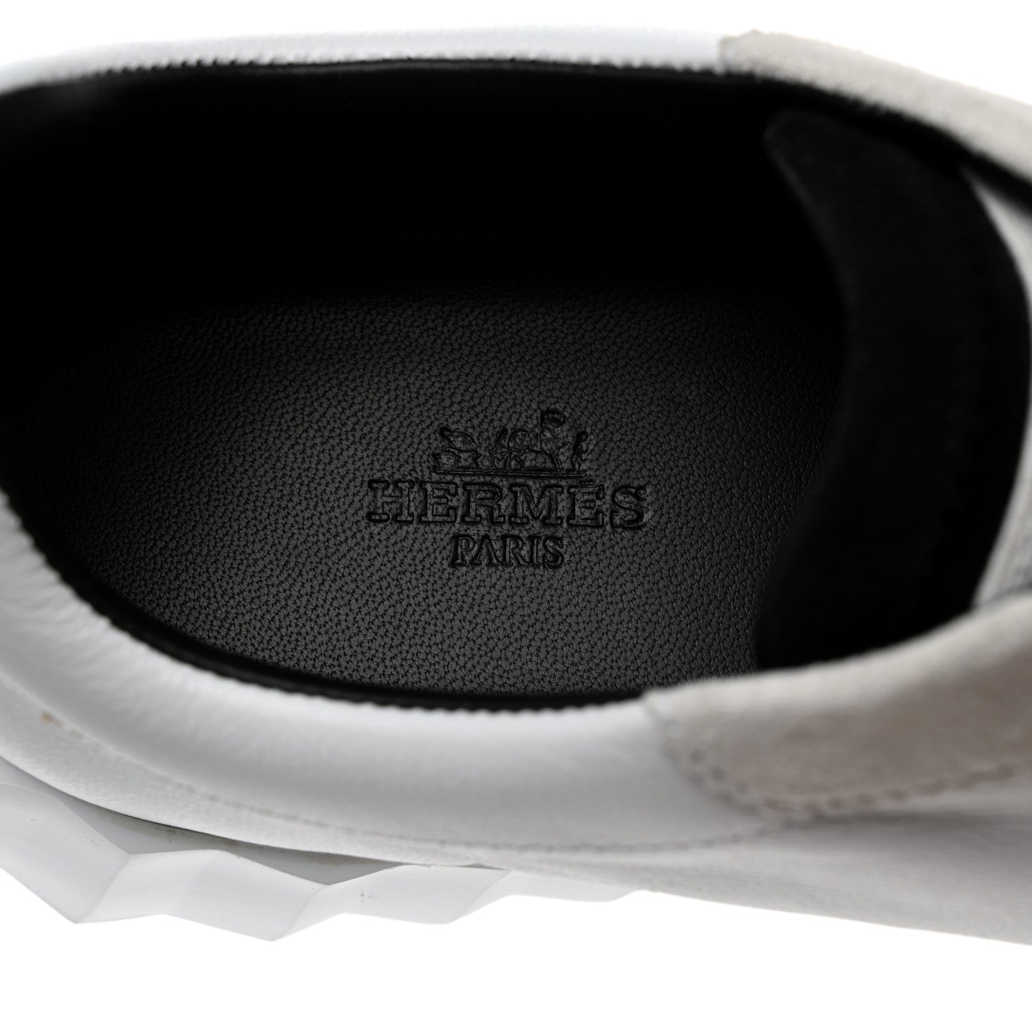 Hermes Calfskin Suede Goatskin Bouncing Sneakers 40 White Black 6 of 8