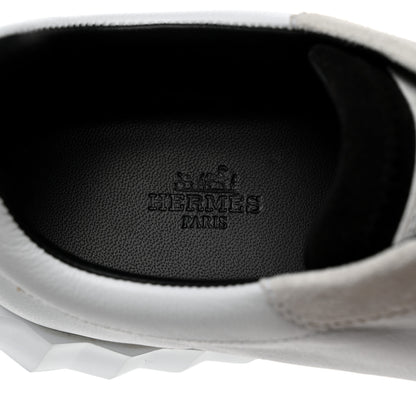 Hermes Calfskin Suede Goatskin Bouncing Sneakers 40 White Black 6 of 8