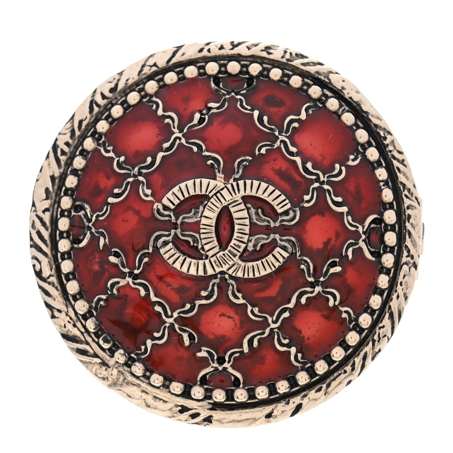 Chanel Enamel CC Locket Ring 6 Gold Red 1 of 6