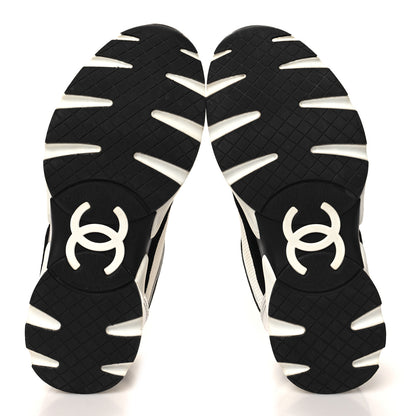 Chanel Mesh Suede Calfskin Grained Calfskin Womens CC Sneakers 35 Black White 5 of 11