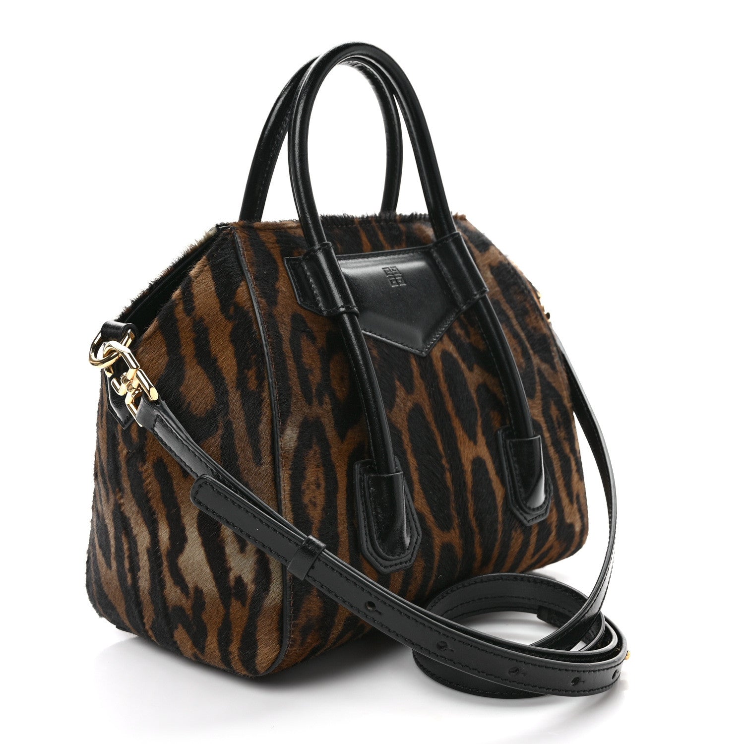Givenchy Calf Hair Box Calfskin Leopard Print Mini Lock Antigona Shoulder Bag Black Brown 3 of 8