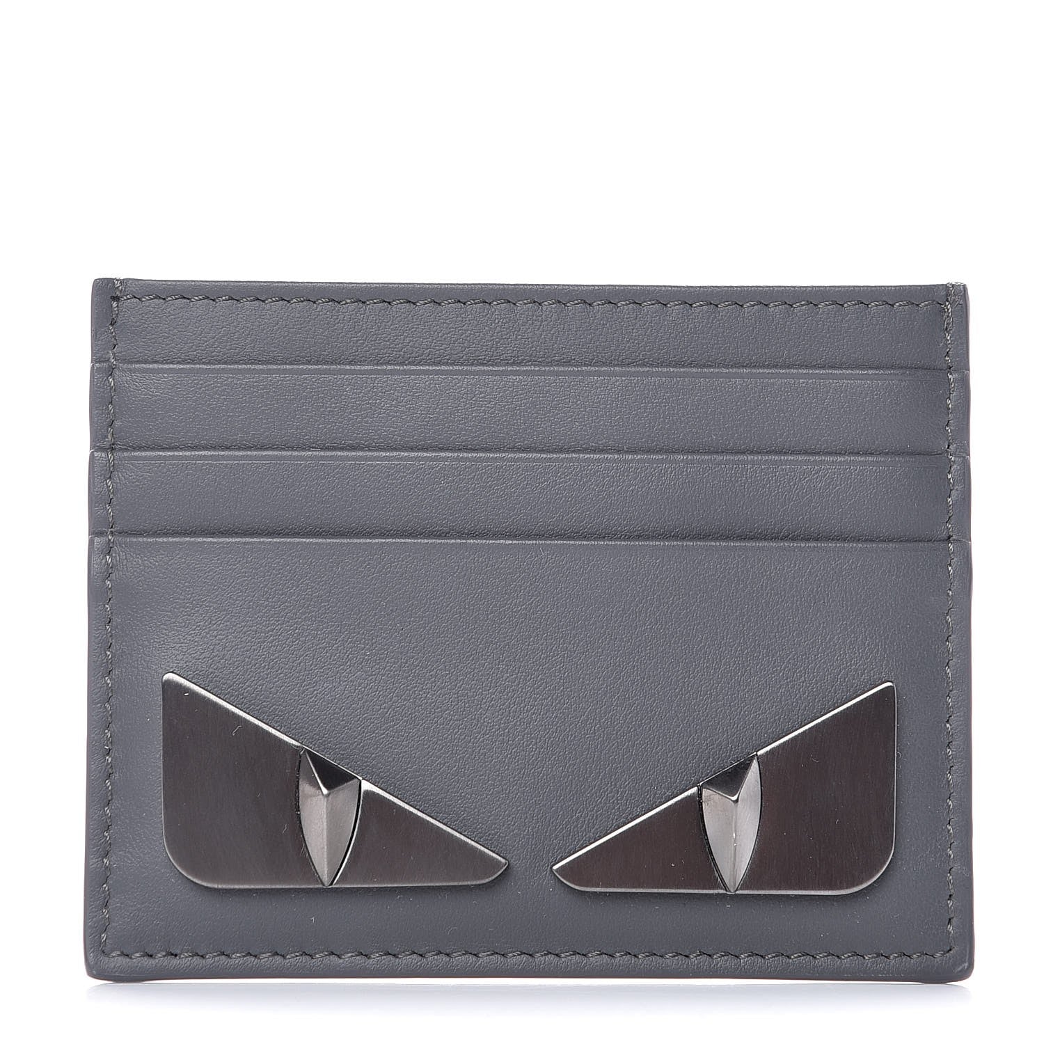 Fendi Vitello Century Metal Monster Eyes Card Holder Grey 1 of 9