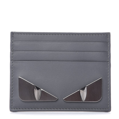 Fendi Vitello Century Metal Monster Eyes Card Holder Grey 1 of 9