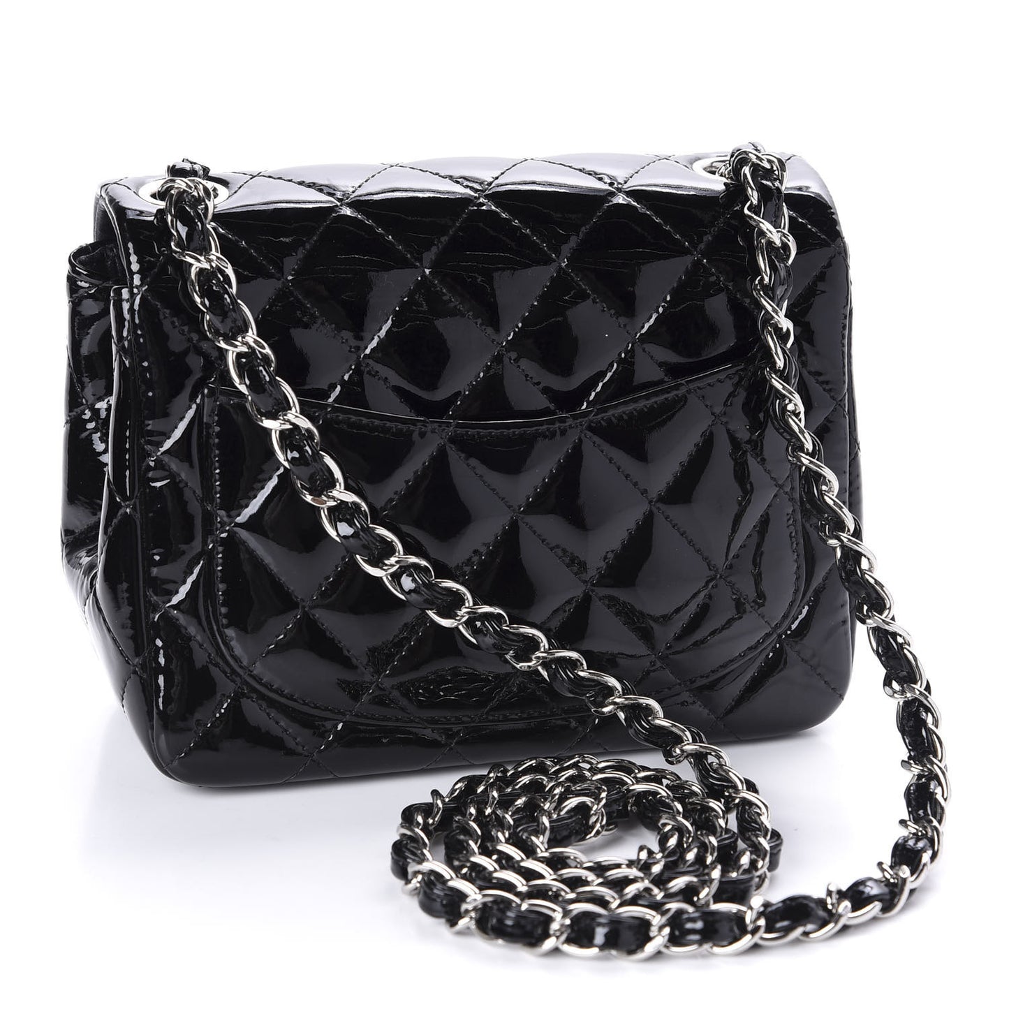 Patent Calfskin Quilted Mini Square Flap Black