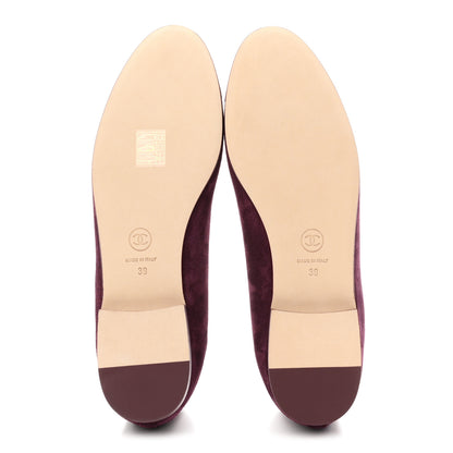 Chanel Suede Calfskin Patent Cap Toe CC Ballerina Flats 39 Burgundy 6 of 10